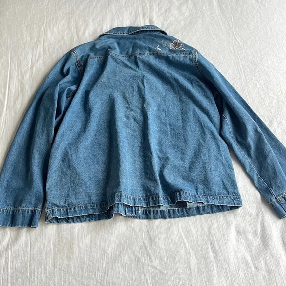 Vintage Floral Stitched Denim Jean Jacket XL - Picture 2 of 6
